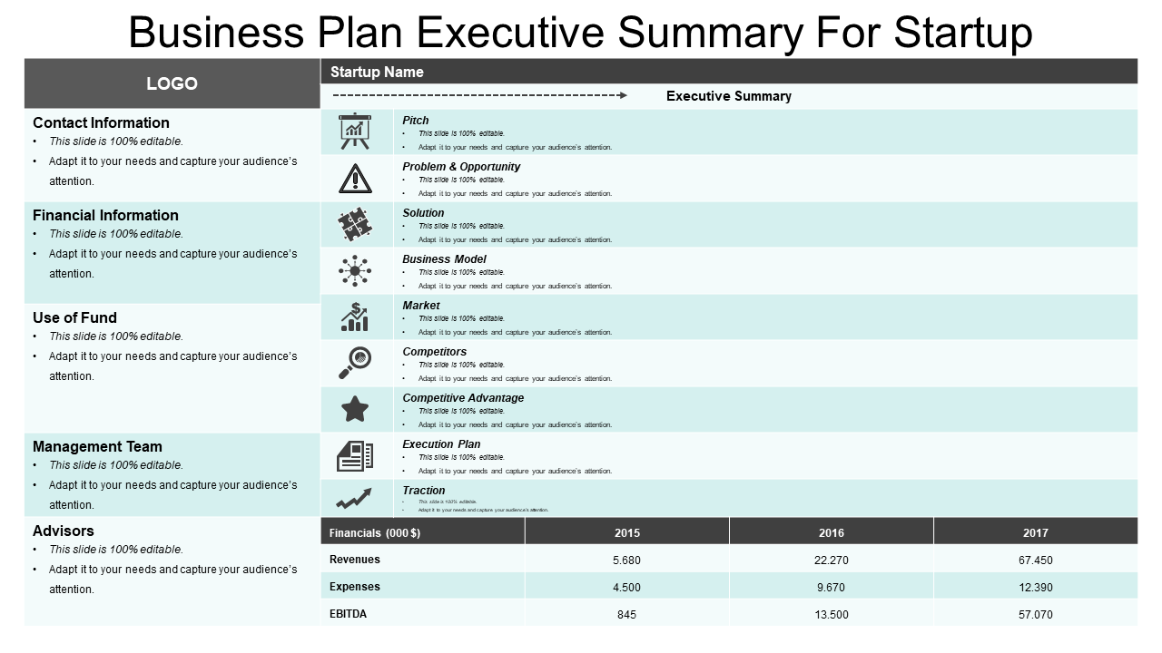 Business Plan Executive Summary For Startup