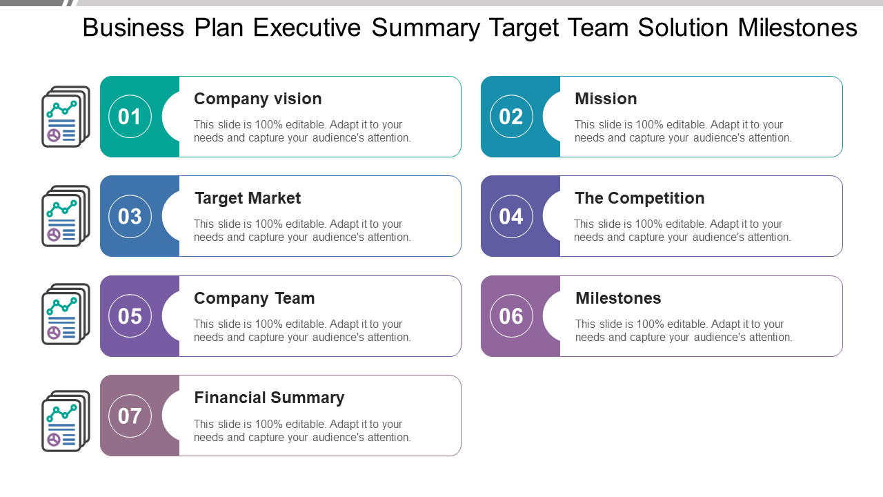Business Plan Executive Summary Target Team Solution Milestones