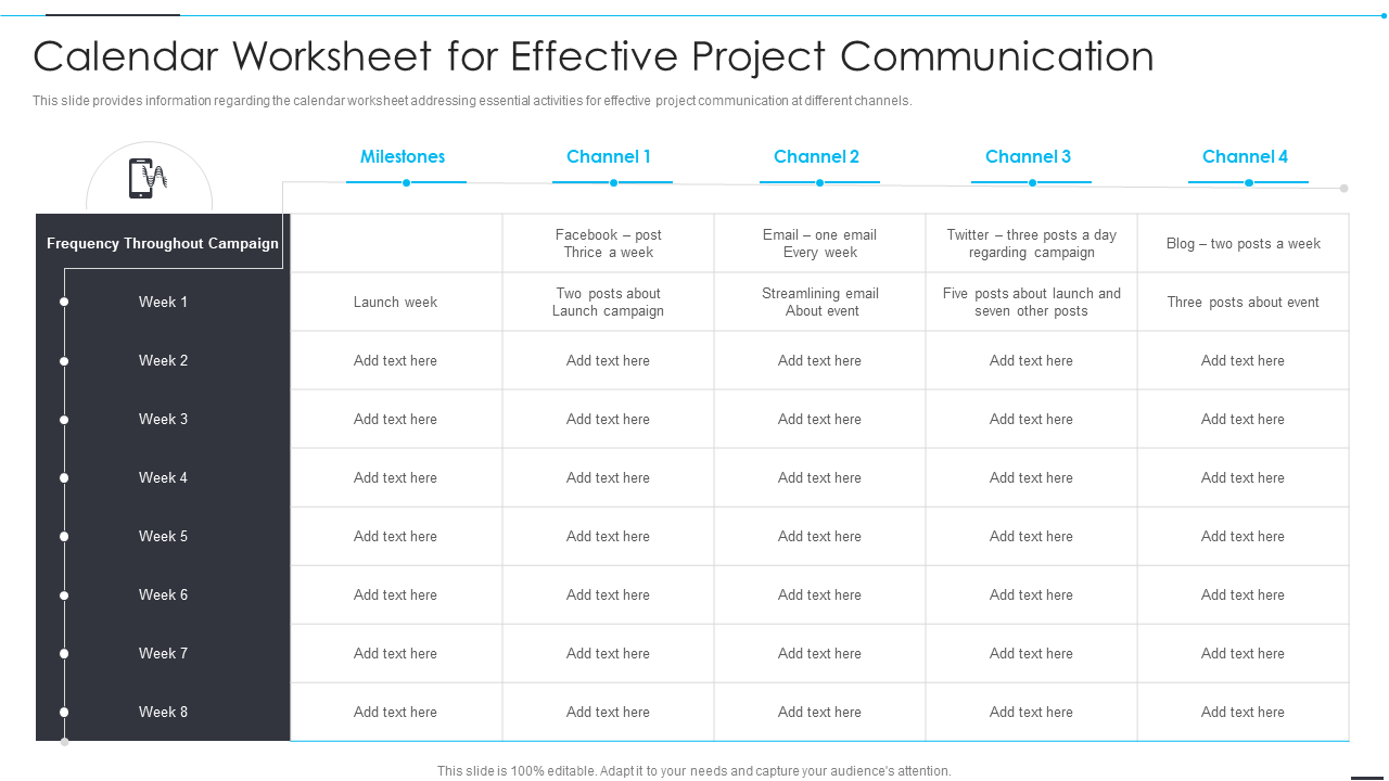 Calendar Worksheet for Effective Project Communication