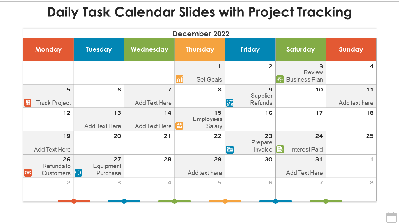 Daily Task Calendar Slides with Project Tracking
