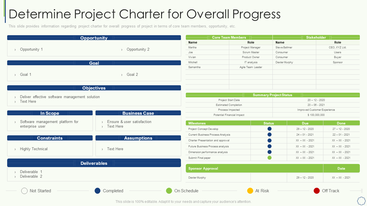Determine Project Charter for Overall Progress