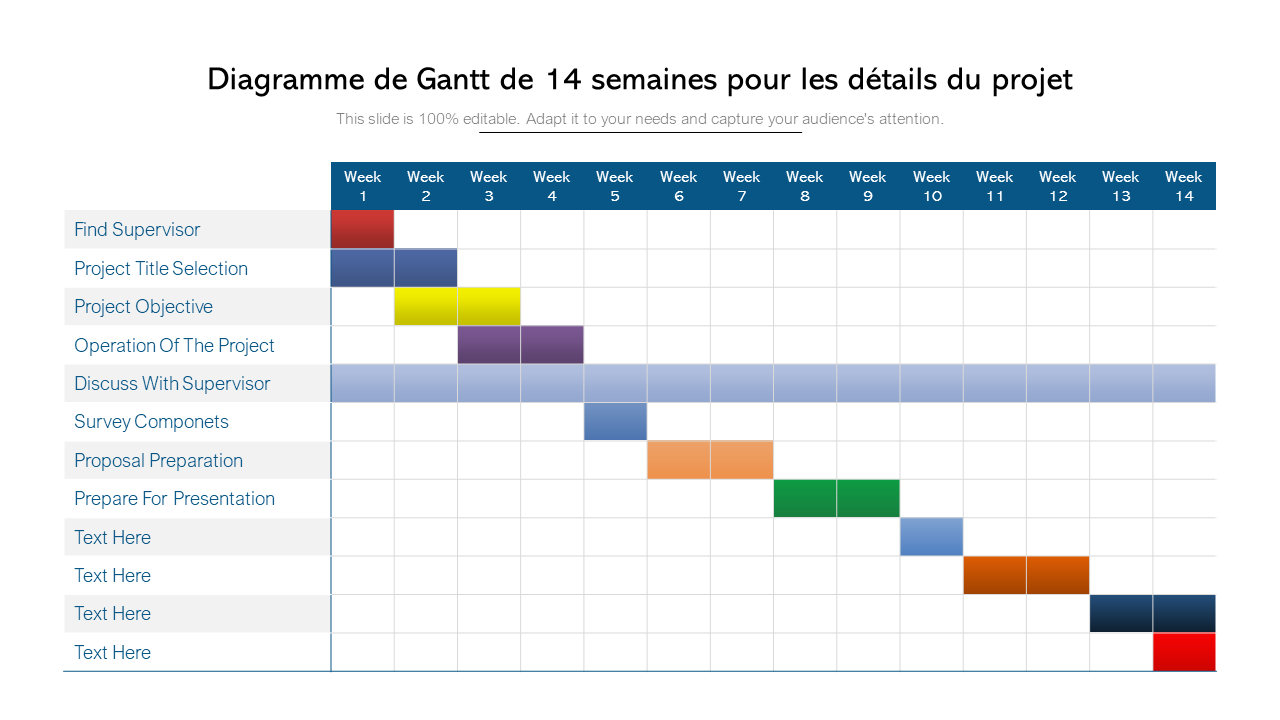 Diagramme de Gantt de 14 semaines pour les détails du projet 