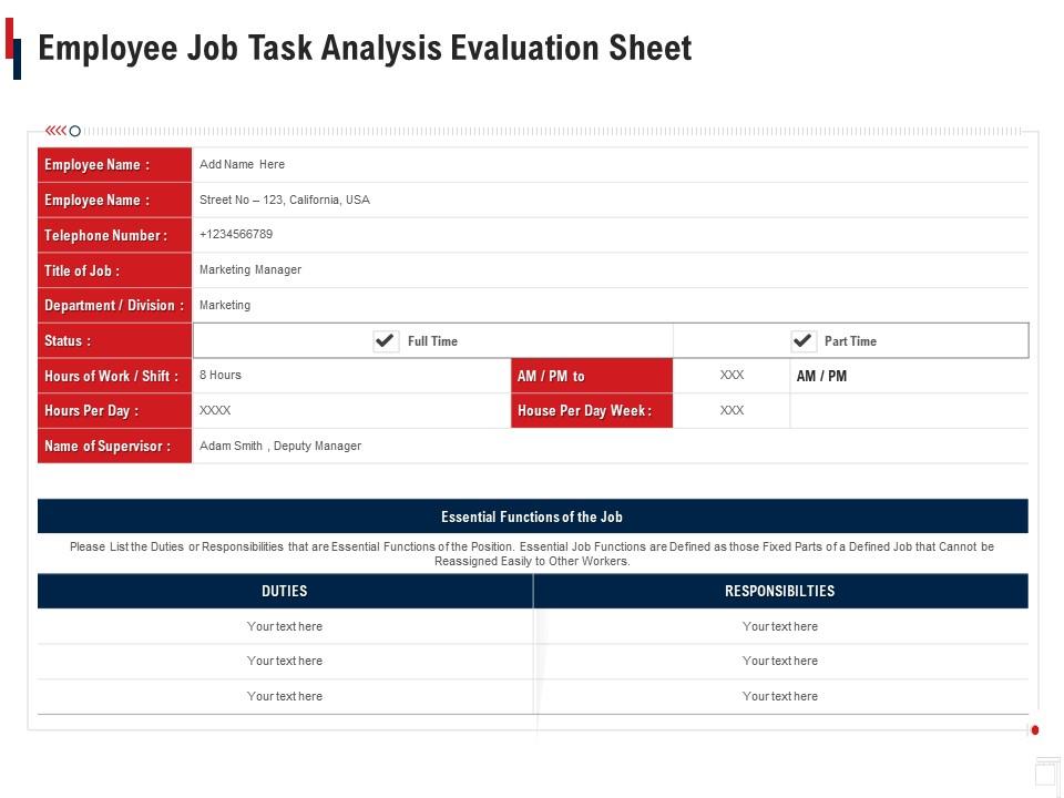 Employee Job Task Analysis Evaluation Sheet