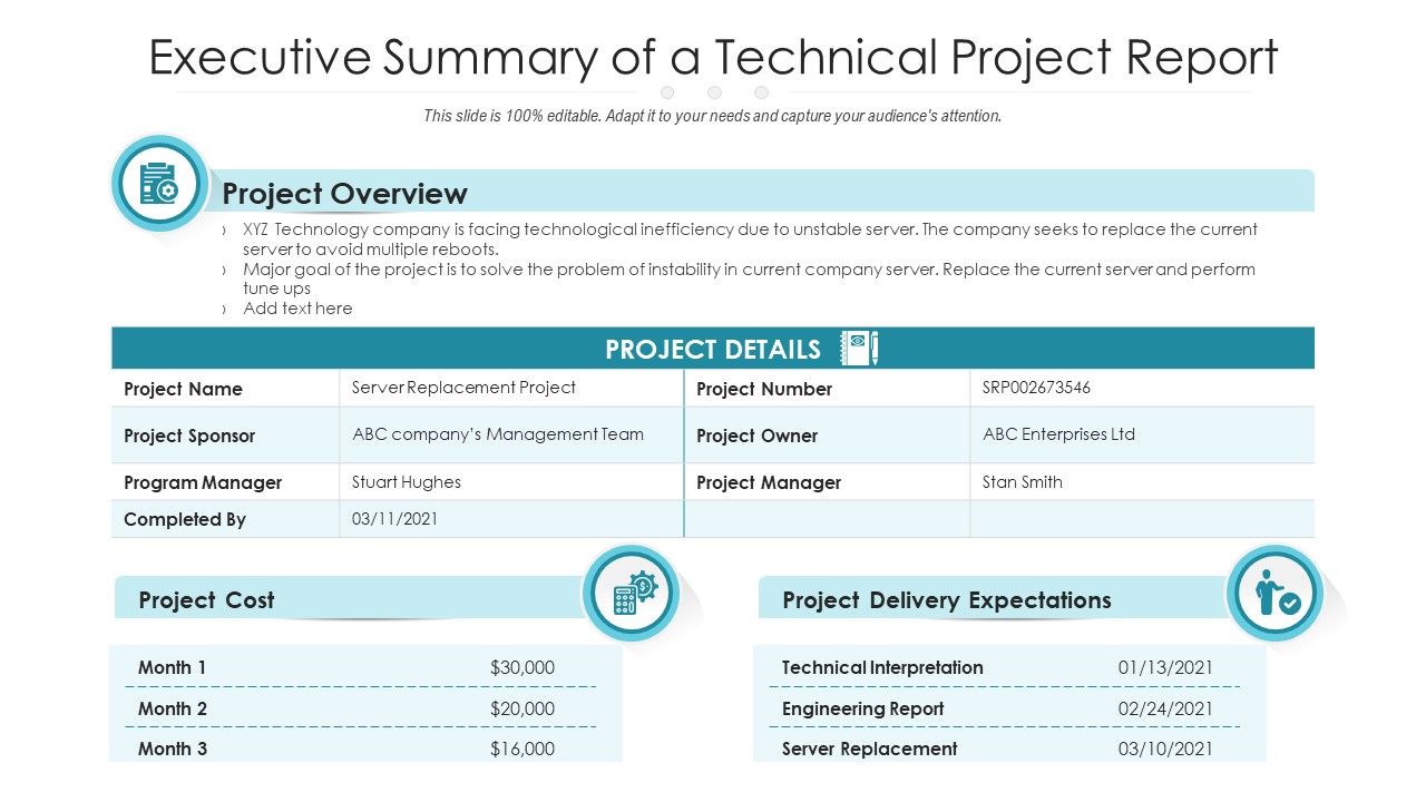 Executive Summary of a Technical Project Report PPT Template