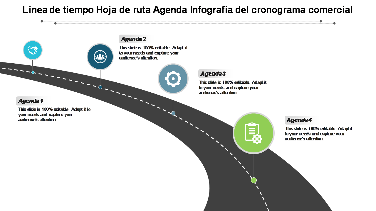 Línea de tiempo Hoja de ruta Agenda Infografía del cronograma comercial Línea de tiempo Hoja de ruta Agenda Infografía del cronograma comercial