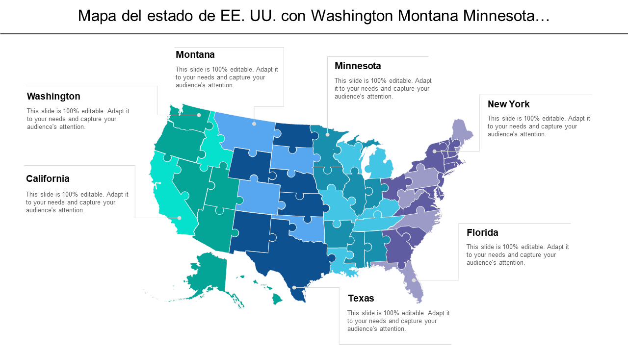 Mapa del estado de EE. UU. con Washington Montana Minnesota… 