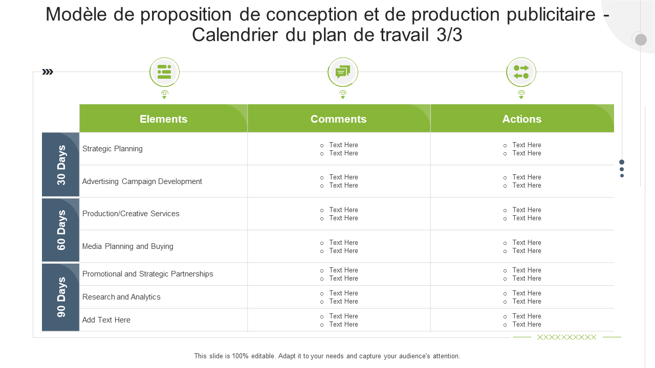 Modèle de proposition de conception et de production publicitaire - Calendrier du plan de travail 