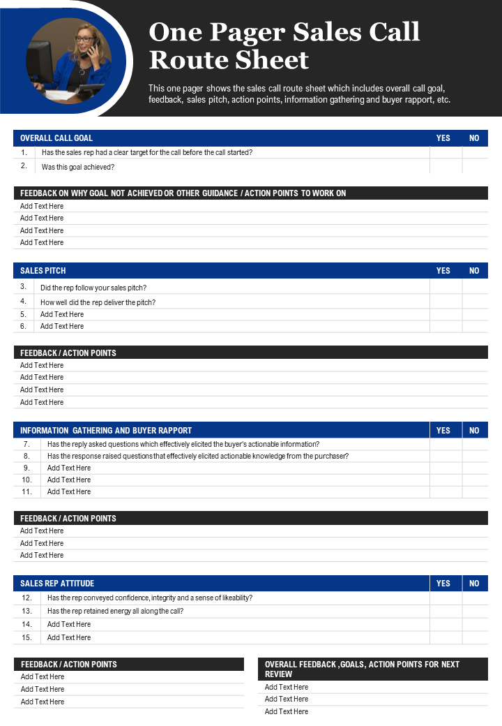 One-pager Sales Call Route Sheet And Report Presentation Template