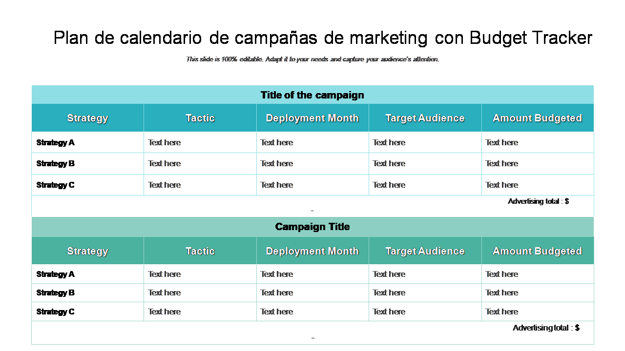 Plan de calendario de campañas de marketing con Budget Tracker 