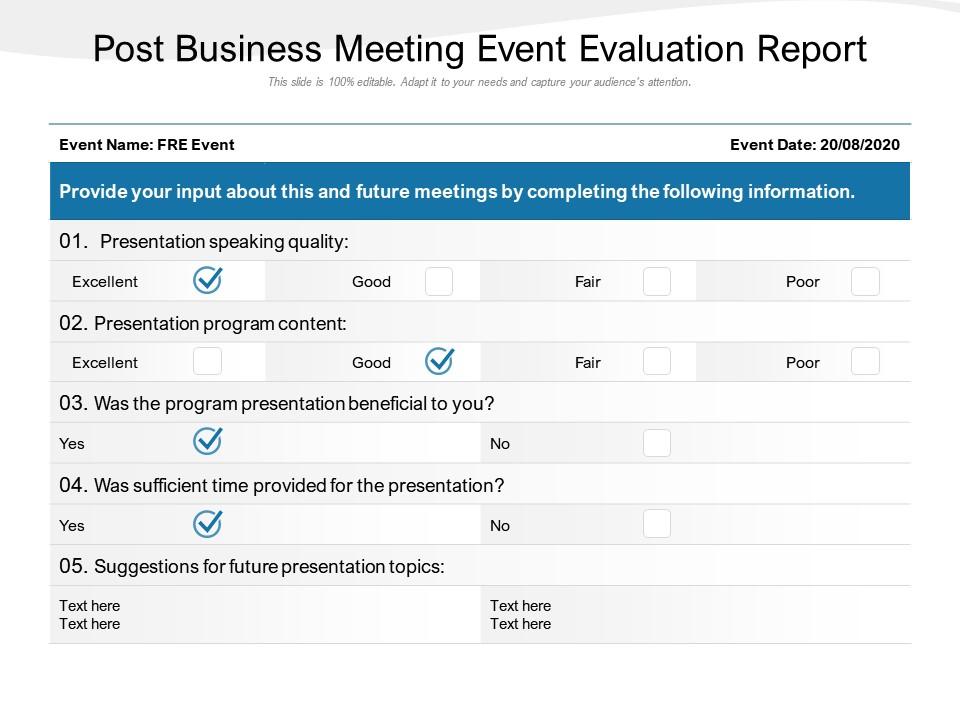 Post Business Meeting Event Evaluation Report
