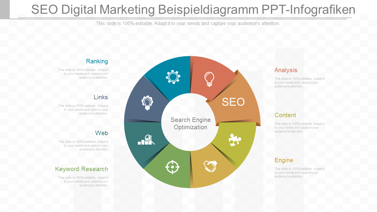 SEO Digital Marketing Beispieldiagramm PPT-Infografiken 
