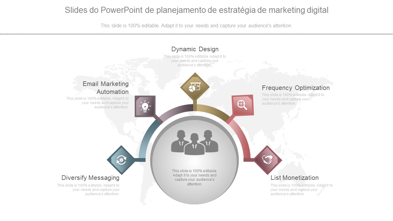 Slides do PowerPoint de planejamento de estratégia de marketing digital 