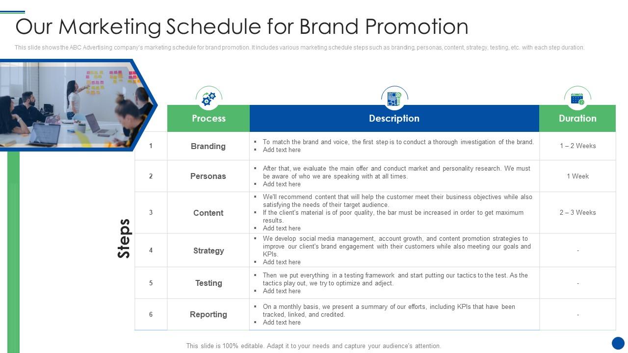 Social Media Agency Marketing Schedule for Brand Promotion
