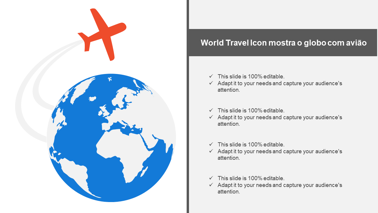 World Travel Icon mostra o globo com avião 