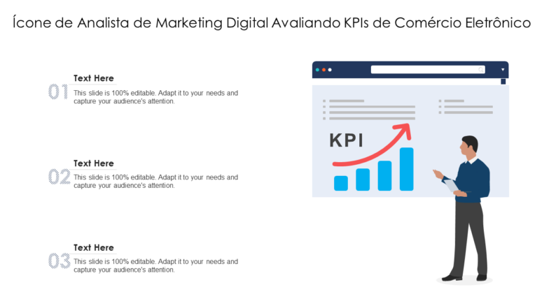 Ícone de analista de marketing digital avaliando KPIs de comércio eletrônico
