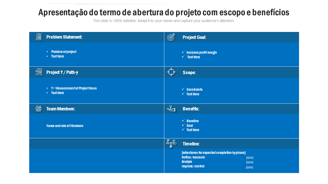Apresentação do termo de abertura do projeto com escopo e benefícios Apresentação do termo de abertura do projeto com escopo e benefícios