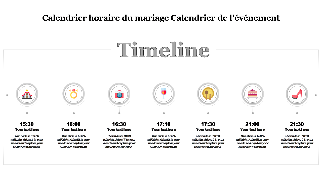 Calendrier horaire du mariage Calendrier de l'événement 