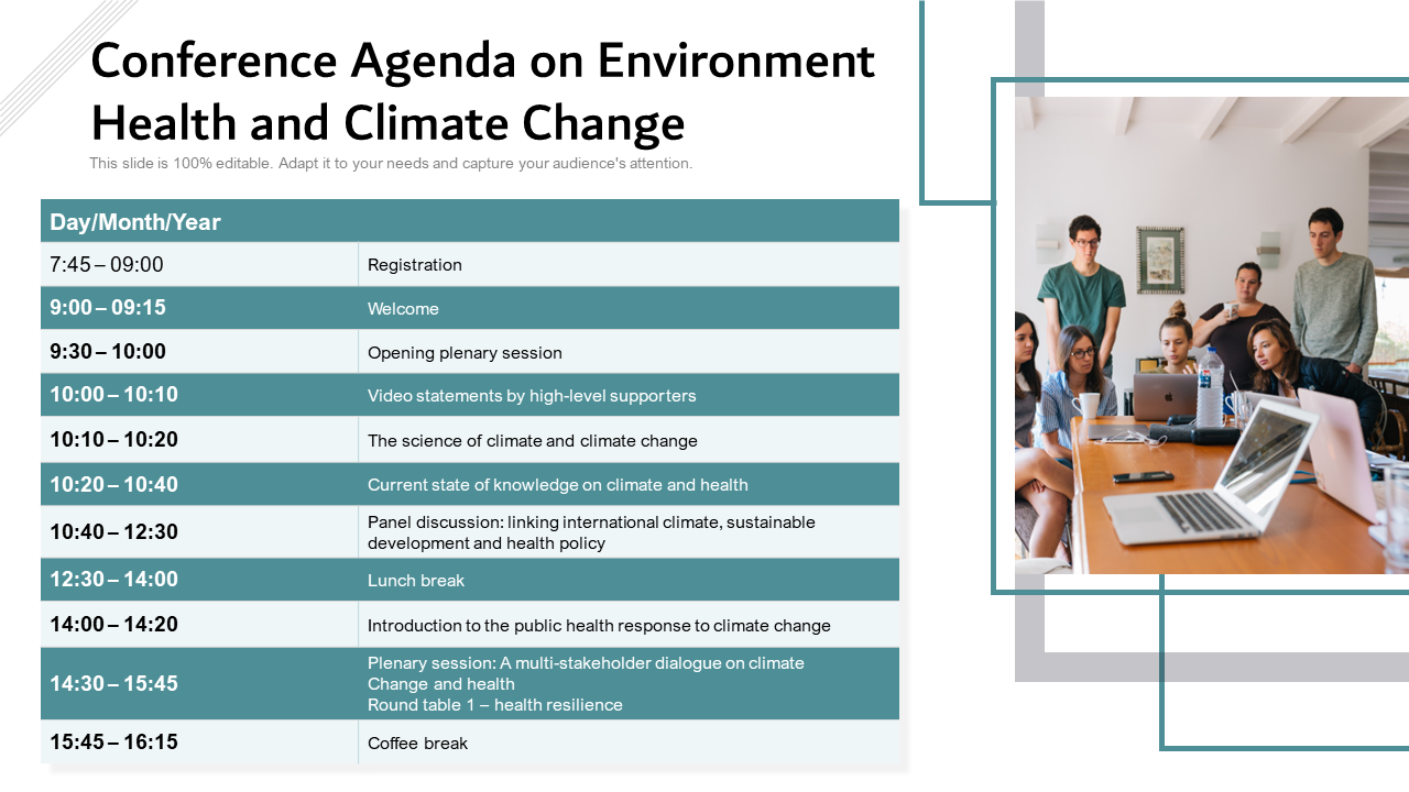 Conference agenda on environment health and climate change