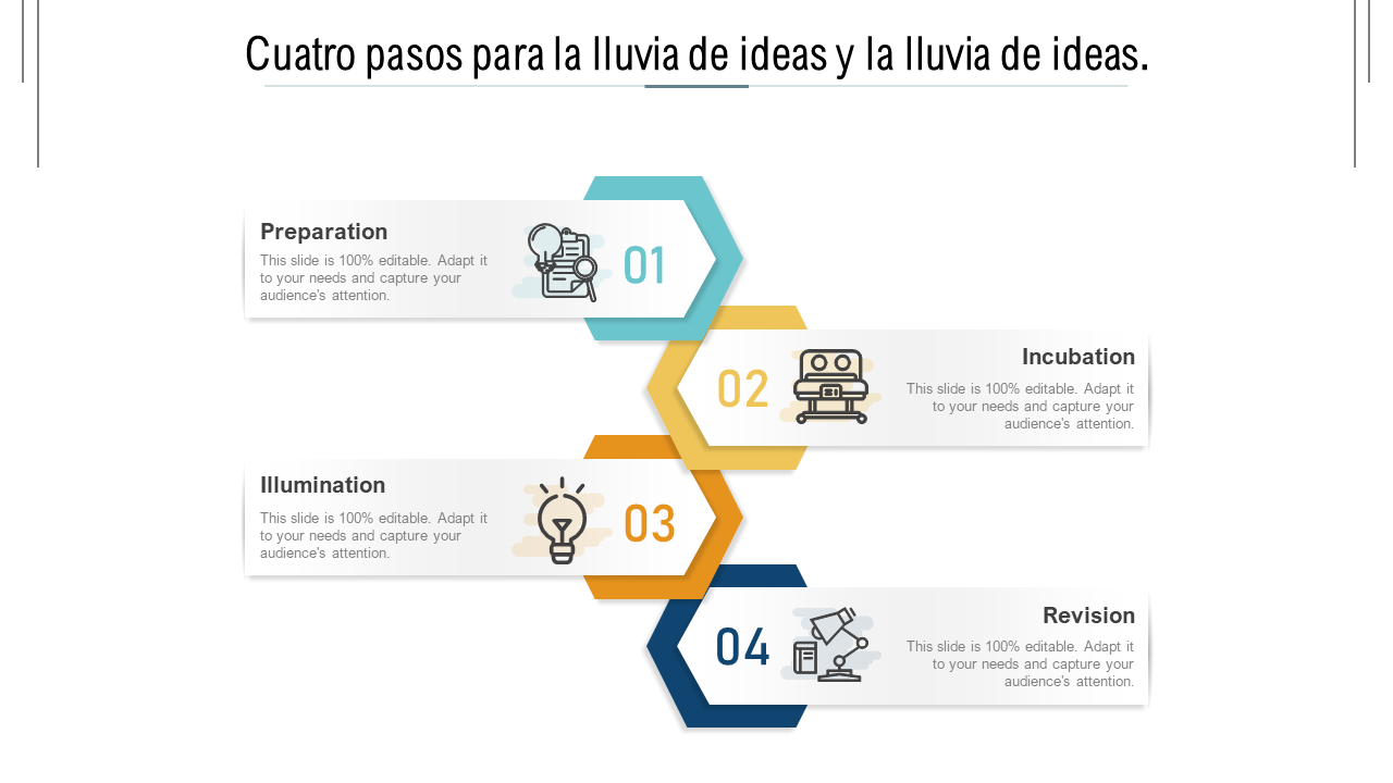Cuatro pasos para la lluvia de ideas y la lluvia de ideas. 