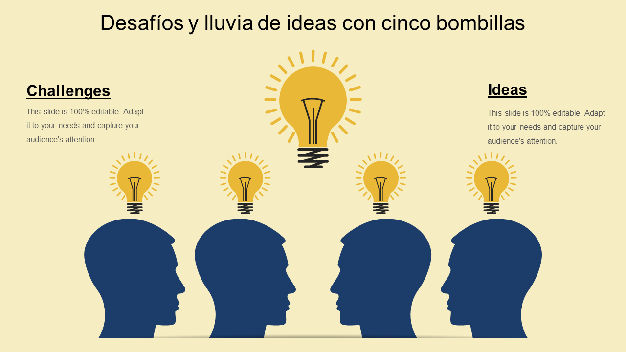 Desafíos y lluvia de ideas con cinco bombillas 