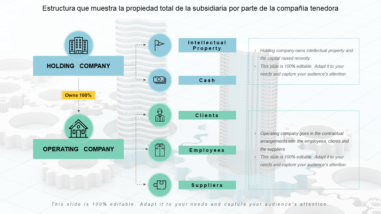 Estructura que muestra la propiedad total de la subsidiaria por parte de la compañía tenedora 
