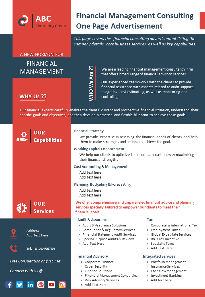 Financial Management Consulting One Page Advertisement