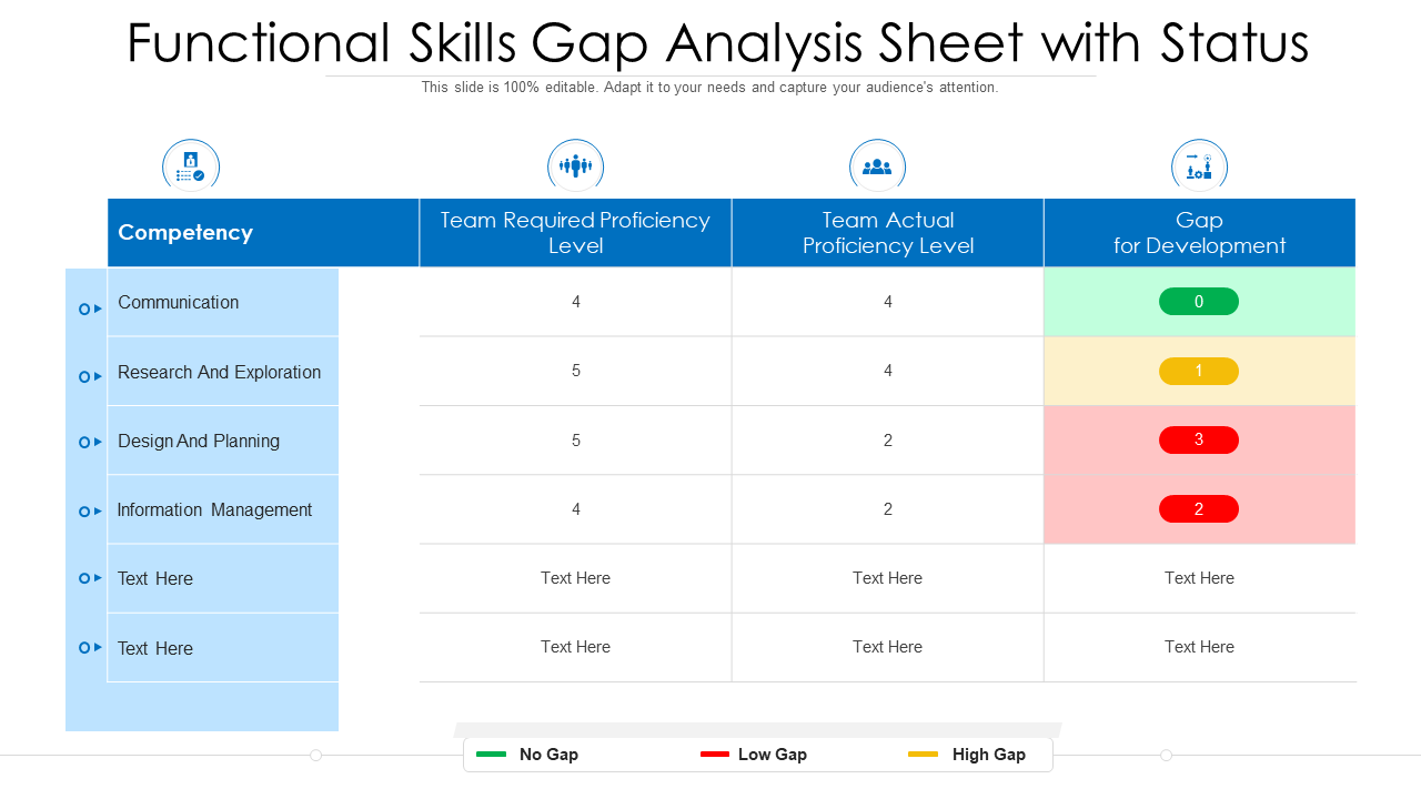 Functional skills gap analysis sheet with status