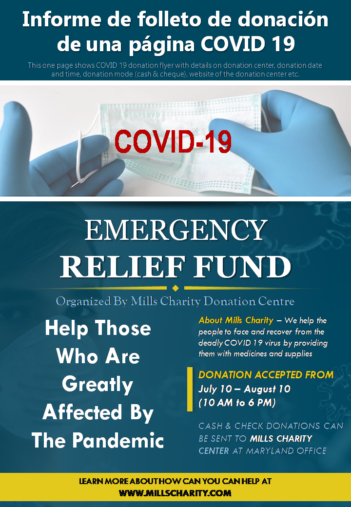 Informe de folleto de donación de una página COVID 19