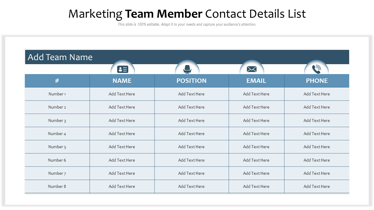 Marketing Team Member Contact Details List