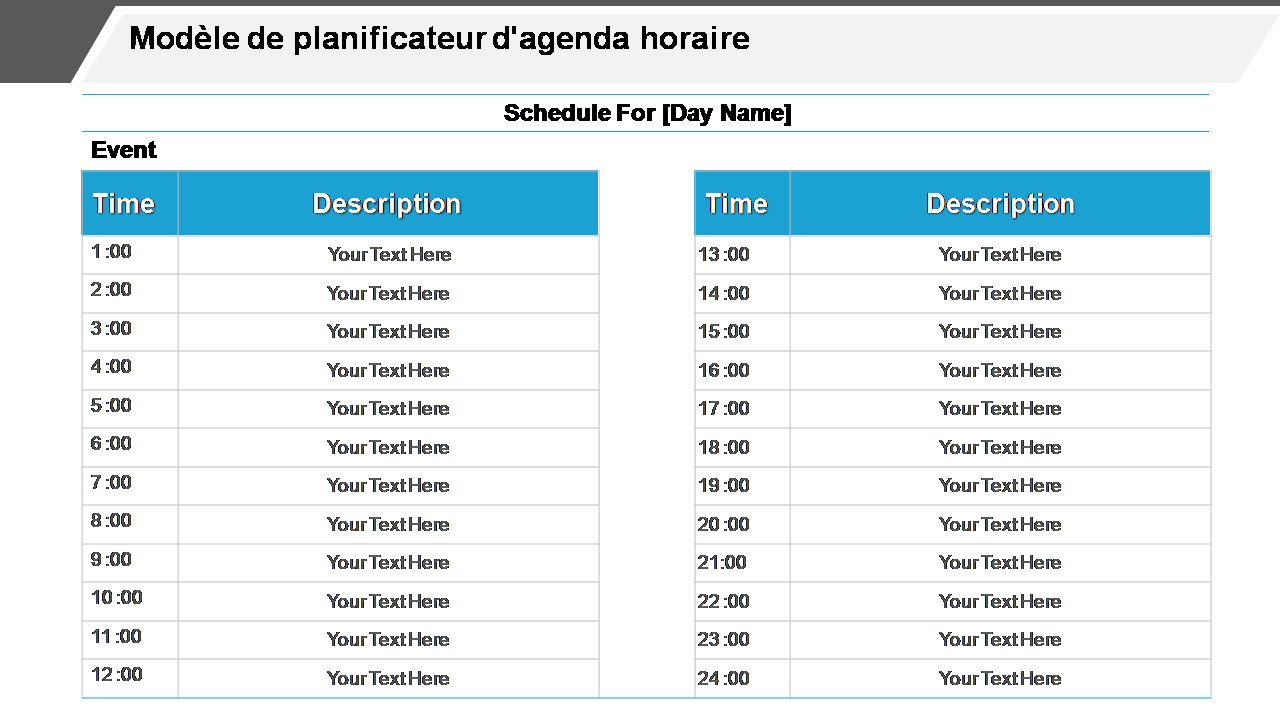 Modèle de planificateur d'agenda horaire 