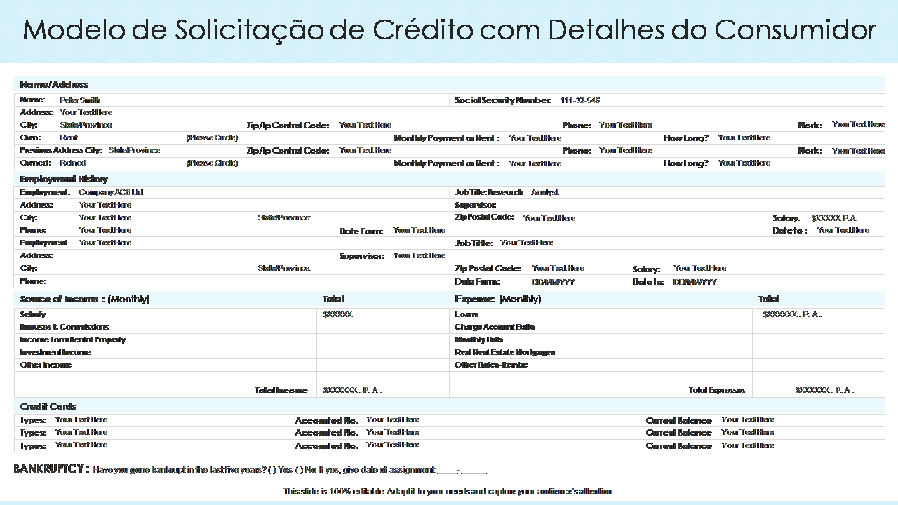 Modelo de Solicitação de Crédito com Detalhes do Consumidor Modelo de Solicitação de Crédito com Detalhes do Consumidor