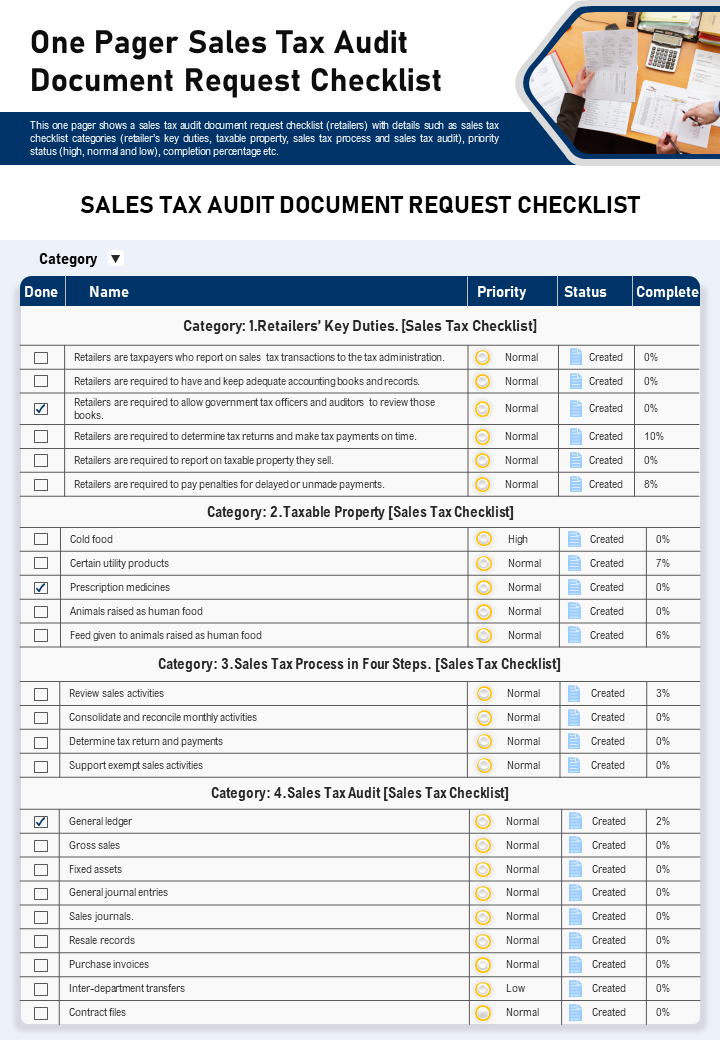 One Pager Sales Tax Audit Document Request Checklist