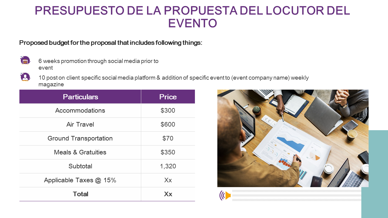 PRESUPUESTO DE LA PROPUESTA DEL LOCUTOR DEL EVENTO PRESUPUESTO DE LA PROPUESTA DEL LOCUTOR DEL EVENTO