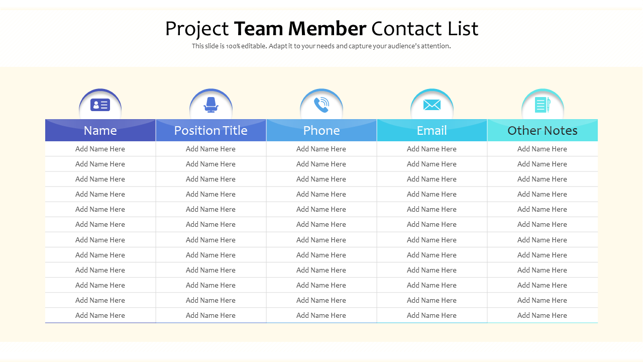 Project Team Member Contact List