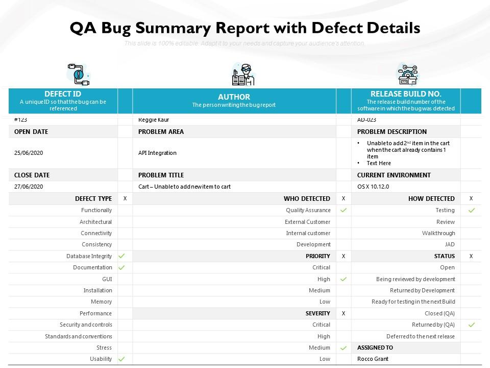 QA Bug Summary Report With Defect Details