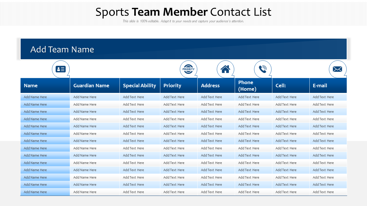 Sports Team Member Contact List