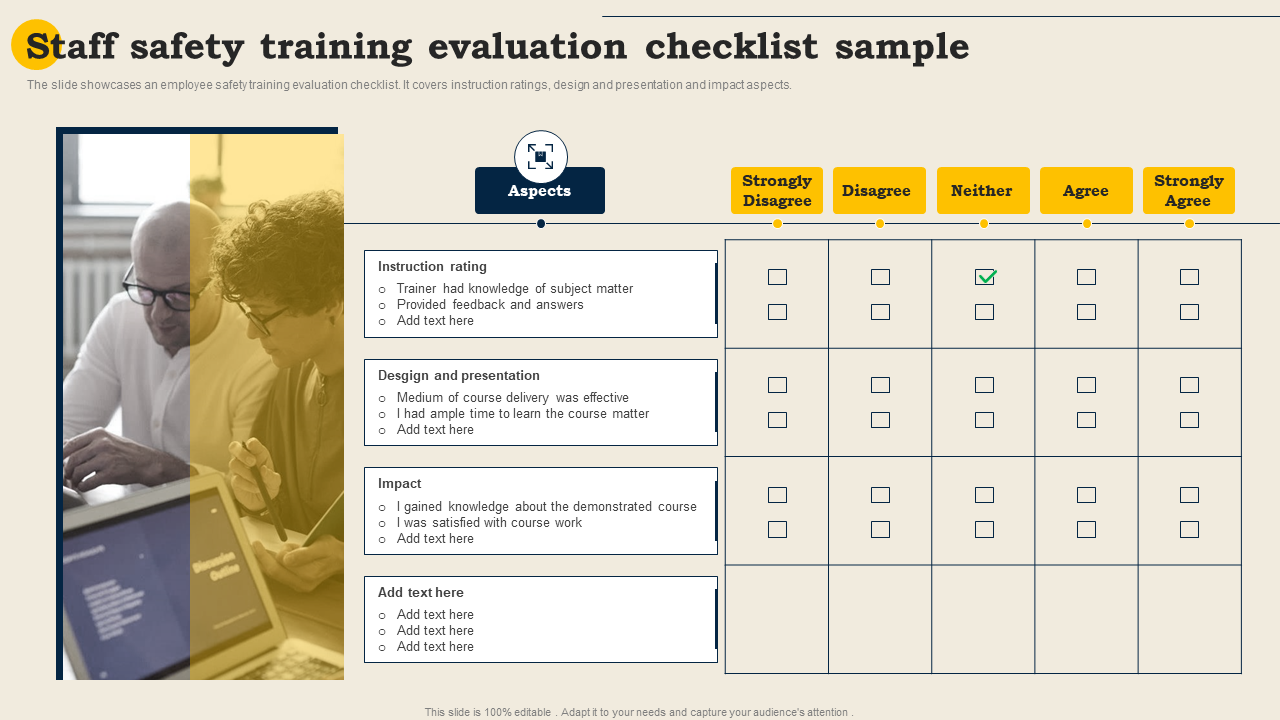 Staff safety training evaluation checklist sample