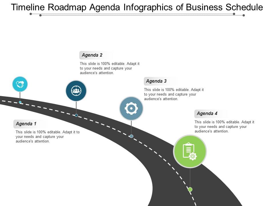 Timeline roadmap agenda infographics of business schedule