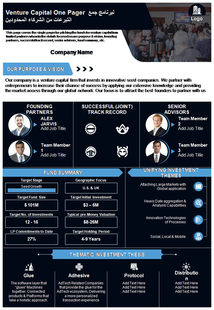 Venture Capital One Pager لبرنامج جمع التبرعات من الشركاء المحدودين Venture Capital One Pager لبرنامج جمع التبرعات من الشركاء المحدودين