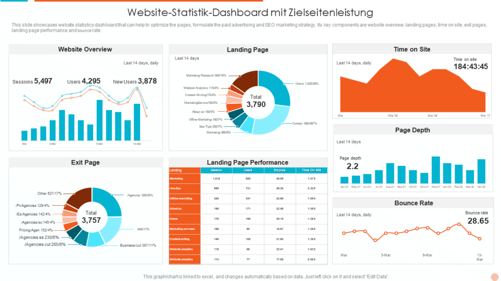 Website-Statistik-Dashboard mit Zielseitenleistung 