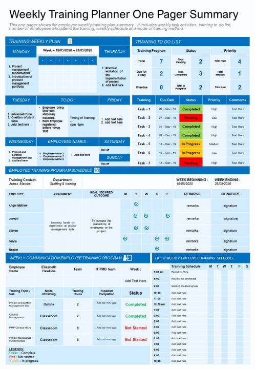 Weekly Training Planner One-pager