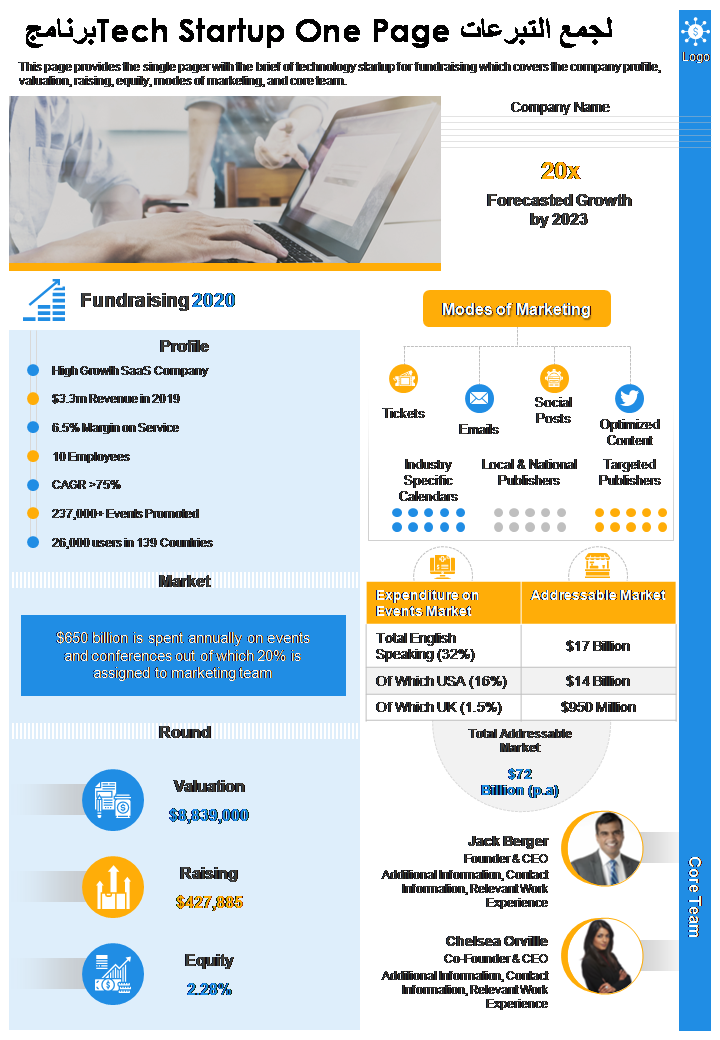 برنامج Tech Startup One Page لجمع التبرعات برنامج Tech Startup One Page لجمع التبرعات