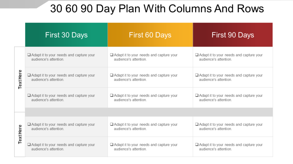 30-60-90-Day Plan with Columns and Rows