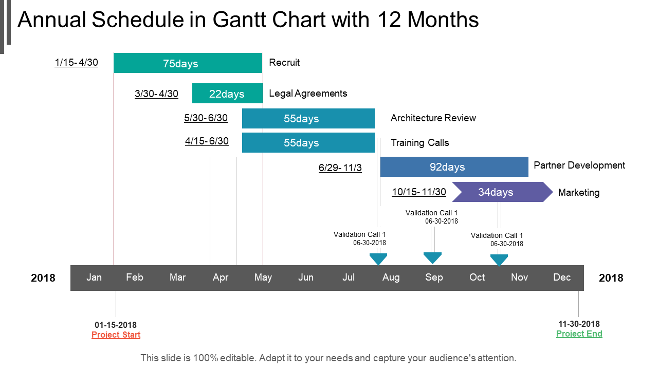 Annual Schedule in Gantt Chart with 12 Months