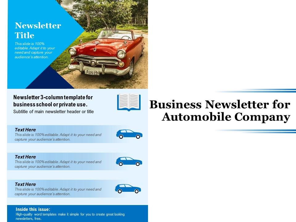 Business Newsletter for Automobile Company PPT Framework