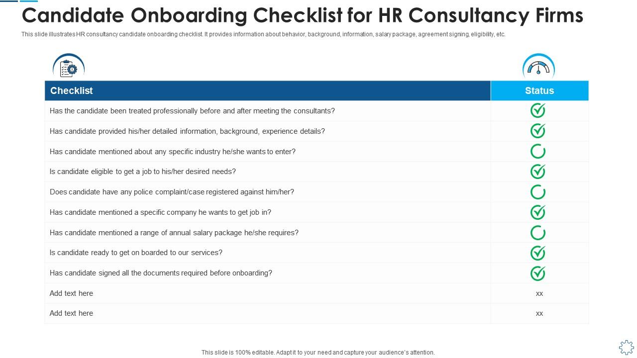 Candidate Onboarding Checklist for HR Consultancy Firms PPT Template