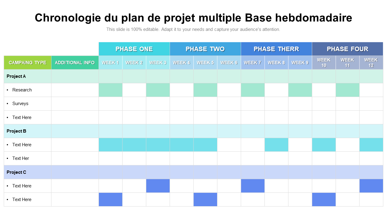 Chronologie du plan de projet multiple Base hebdomadaire 