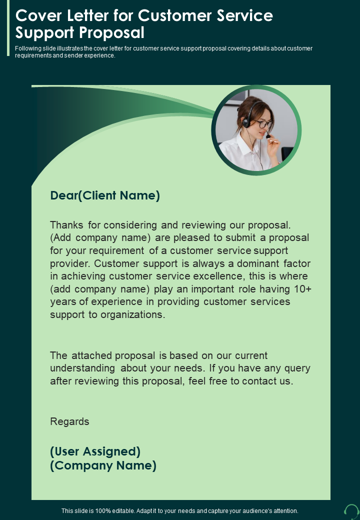 Cover Letter Template For Customer Service Support Proposal