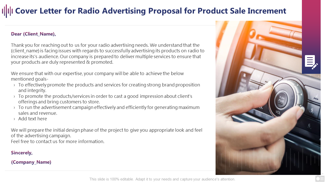 Cover Letter for Radio Advertising Proposal for Product Sale Increment