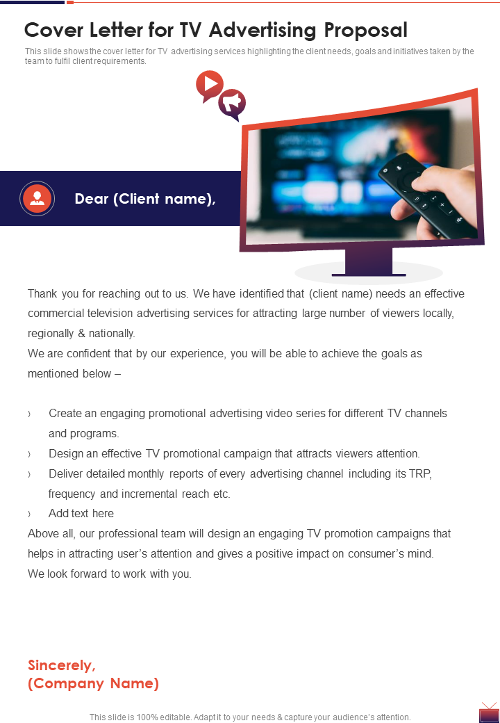 Cover Letter for TV Advertising Proposal